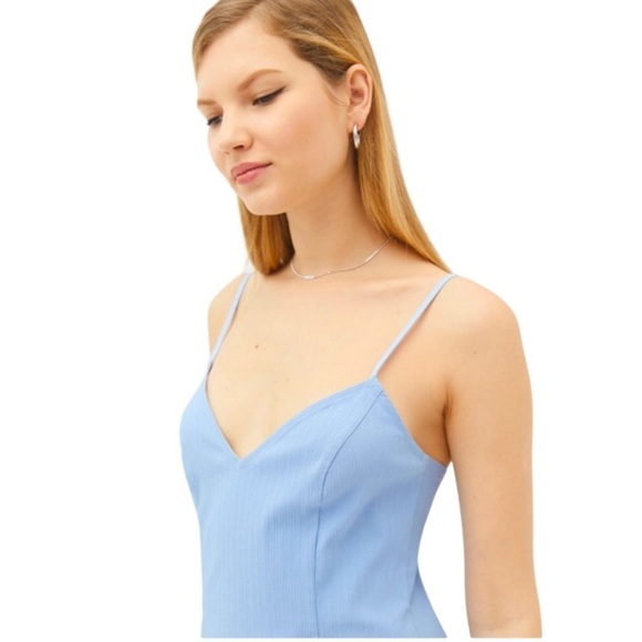 Urban Outfitters Eldridge Notched Mini Sky Blue Dress - Picture 3 of 4